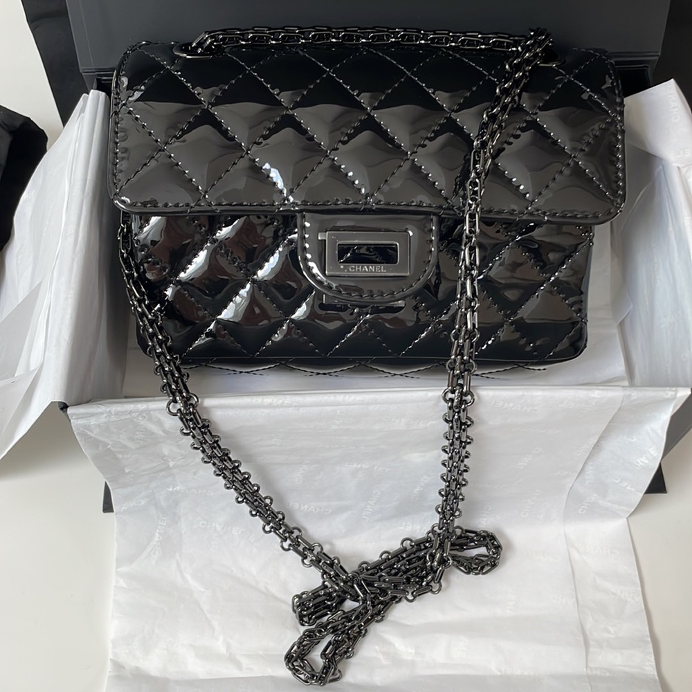 Chanel Mini Patent So Black Reissue 225 Double Flap Bag. New!!! Authentic